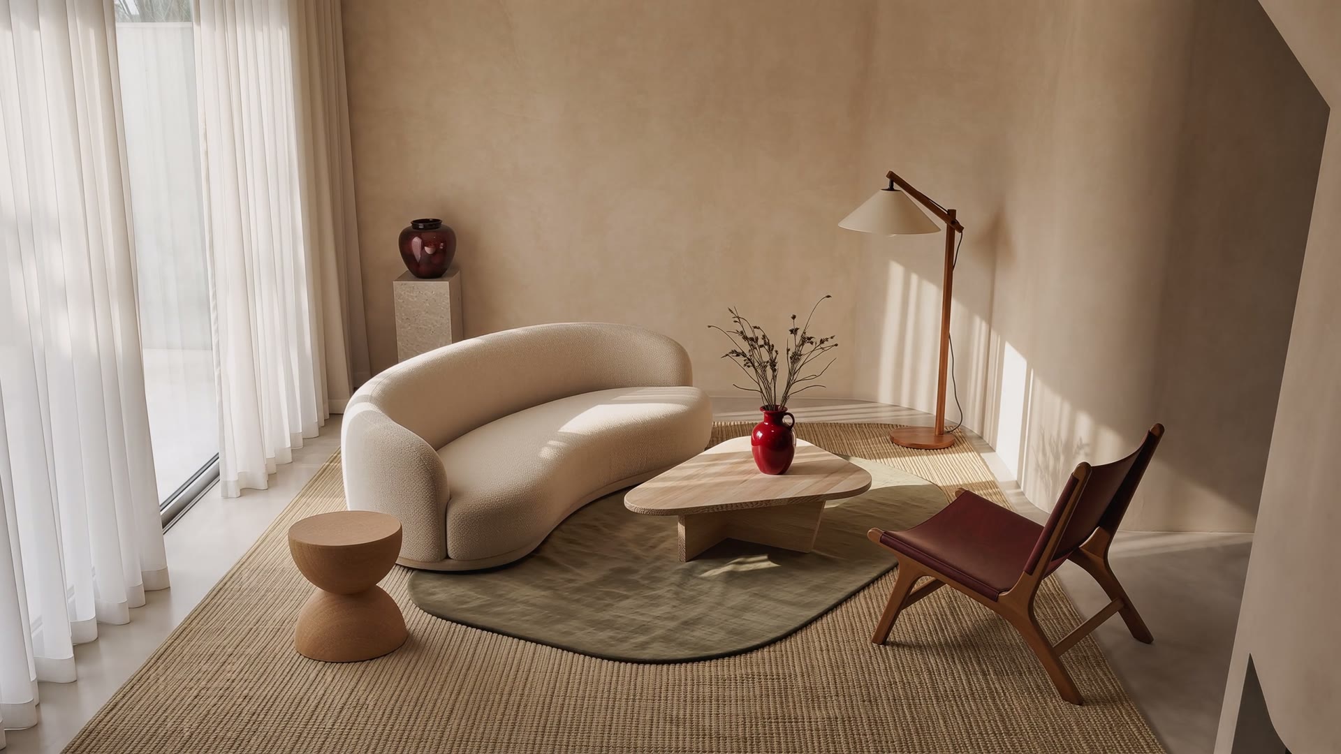 A virtually staged living room — furnished digitally from an empty space